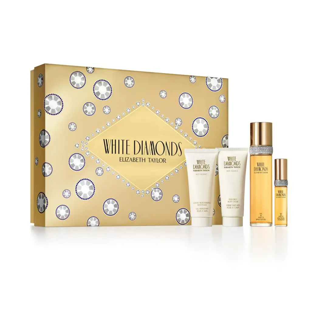 SET ELIZABETH TAYLOR WHITE DIAMOND WOMEN (4 PC ) 3.4 OZ
EDT SP /3.4 POZ BL / 3.4 OZ SG/ MINI